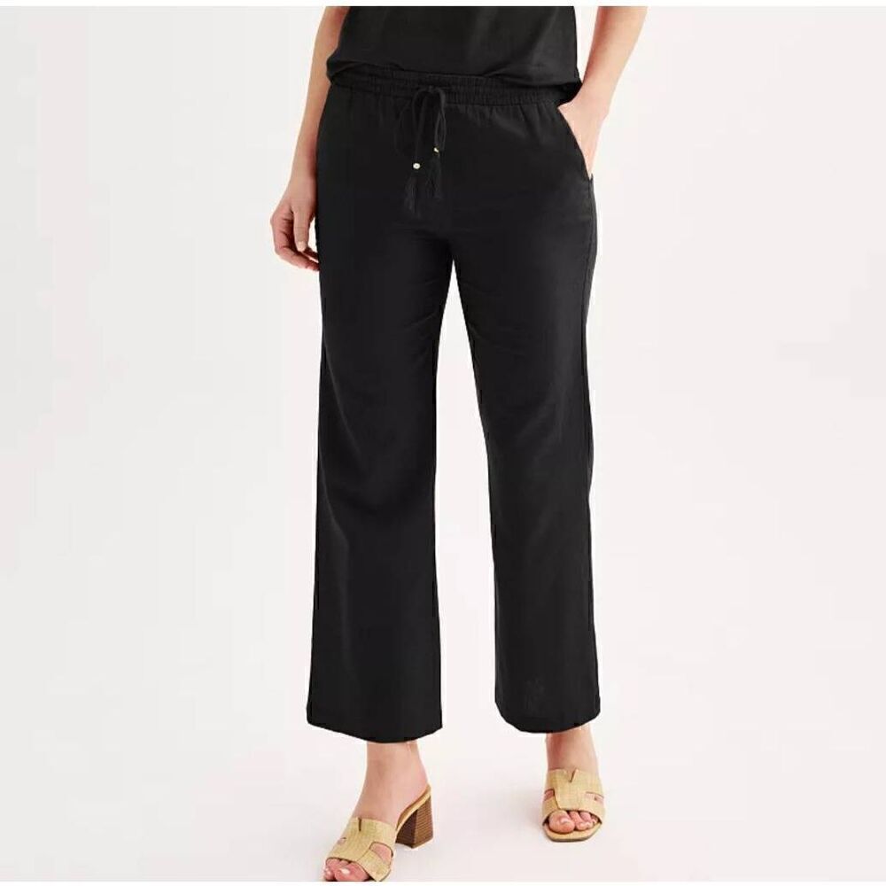 Ellen Tracy High-W Wide Linen Pants M